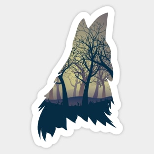 Wolf Howling with Forest inside Sticker